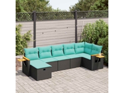 Vidaxl 7 Pcs Conjunto De Sofás P/ Jardim C/ Almofadões Vime Pe Preto