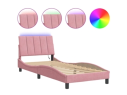 Estrutura de Cama com Led Sem Colchão Hanko Veludo Rosa (80x200 cm)