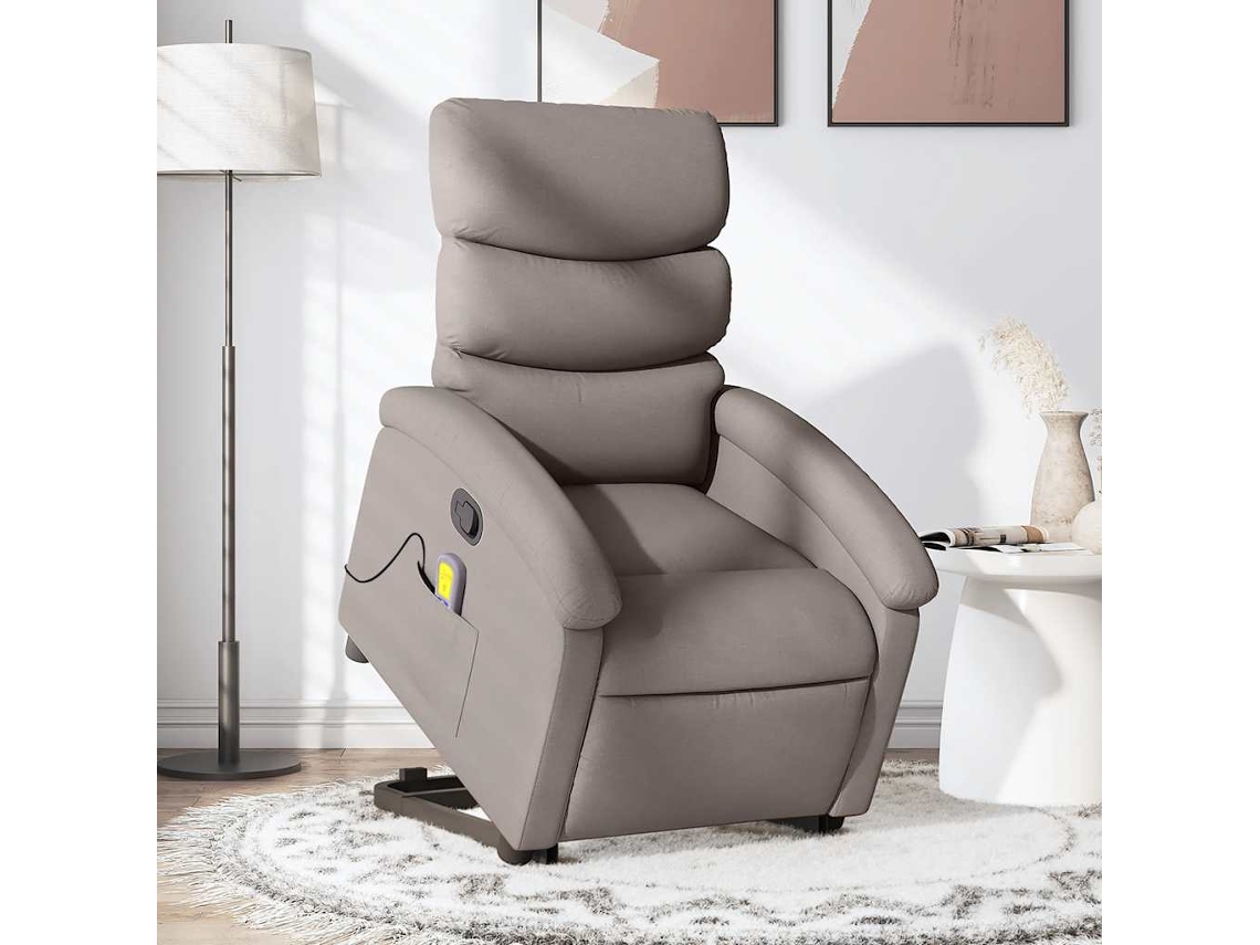 Vidaxl Poltrona Elevatória De Massagens Tecido Cinzento-acastanhado
