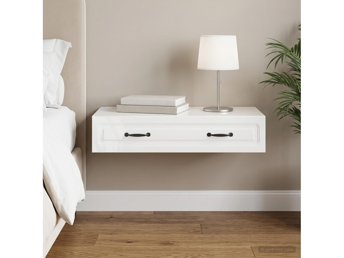 Vidaxl Mesa Lateral De Parede Branco Brilhante 87,5 X 34,5 X 17 Cm