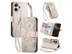 Capa Para Iphone 17 Em Couro Com Estampa De Flores E Folhas E Alça.
