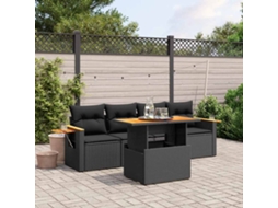 Vidaxl 5 Pcs Conjunto Sofás De Jardim Com Almofadões Vime Pe Preto