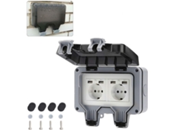 Tomada à prova d'água com caixa BRILVIBERA, dupla, com USB, jardim e piscina