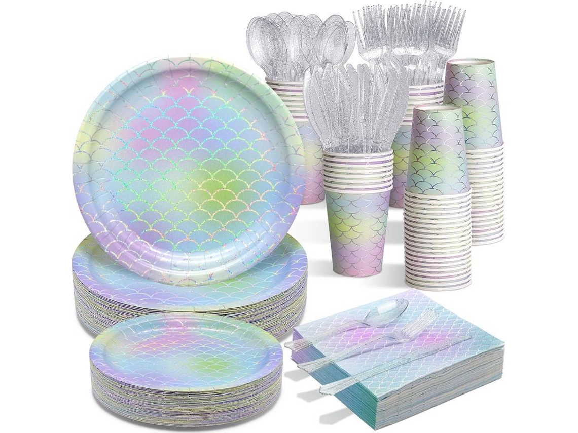 Conjunto de Utensílios Descartáveis de Sereia 336 Peças S/MARCA