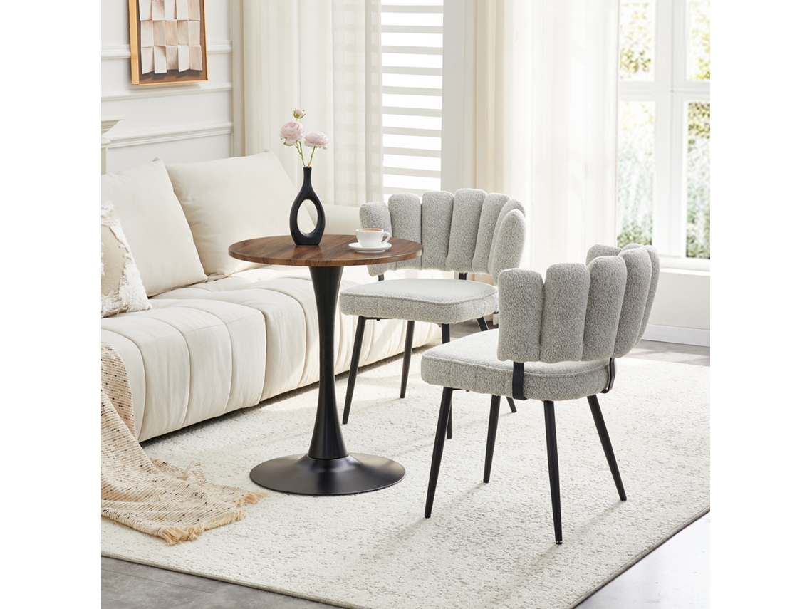 Mesa Mdf 60cm 2 Cadeiras Linho Cinza Claro Pétala Metal