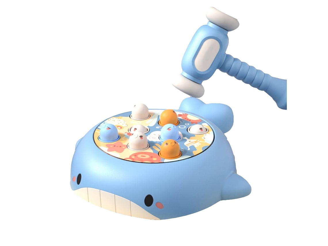 Ats brinquedo de Choque Elétrico Giratsório com Forma de Personagem Animado, Musical e Luzes, Educatsivo para Meninos e Meninas, Azul