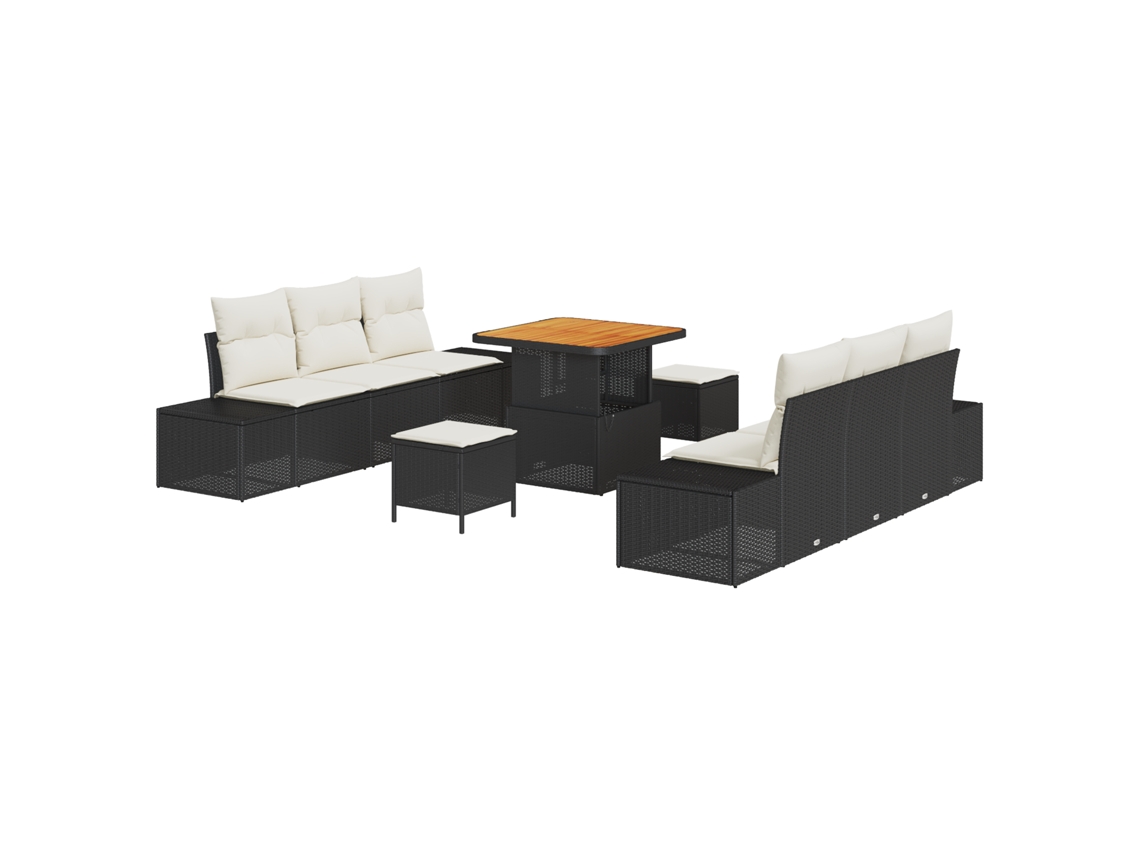 Conjunto 9 Conjunto De Sofá De Jardim Vidaxl Preto Vime Pe (80 X 80 X 71 Cm)