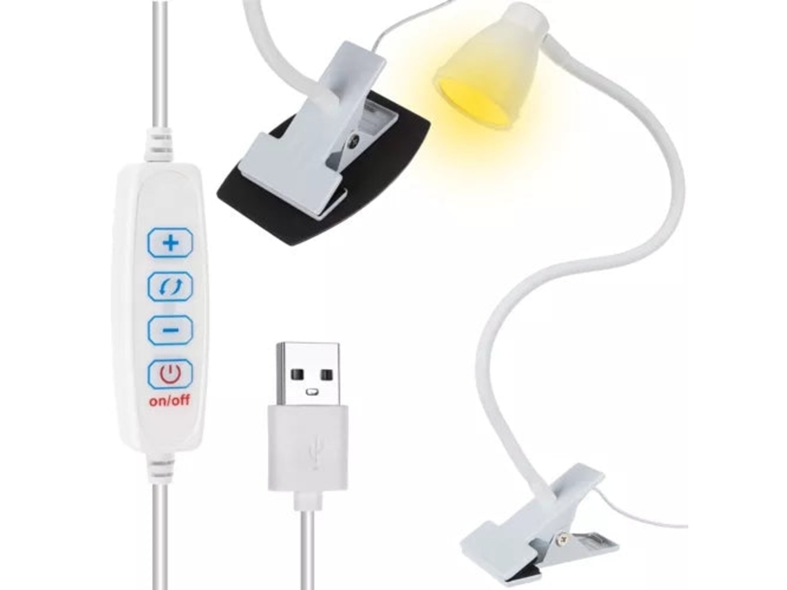 Candeeiro De Mesa Com Clipe Branco E Braço Ajustável Led