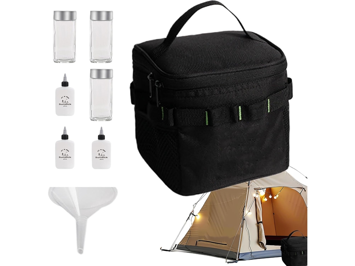 Conjunto De Temperos Para Camping, Portátil E Compacto, Com 6 Frascos.
