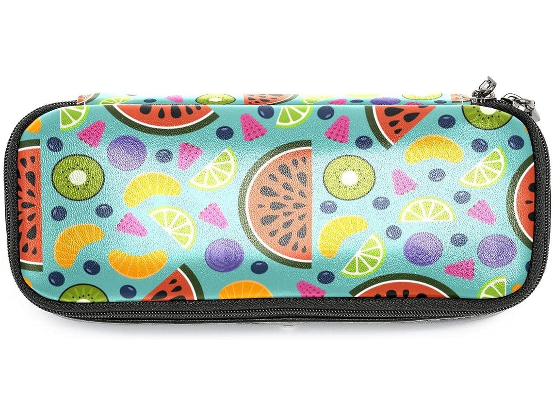 Estojo grande com estampa de frutas frescas, organizador de maquiagem, ideal para escola, mesa, adultos e crianças.