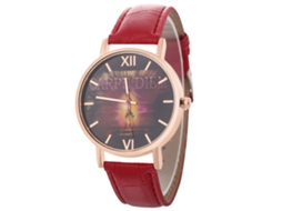 Relógio de pulso Zhoulianfa de quartzo vermelho para homens e mulheres com pulseira de couro PU e mostrador redondo.