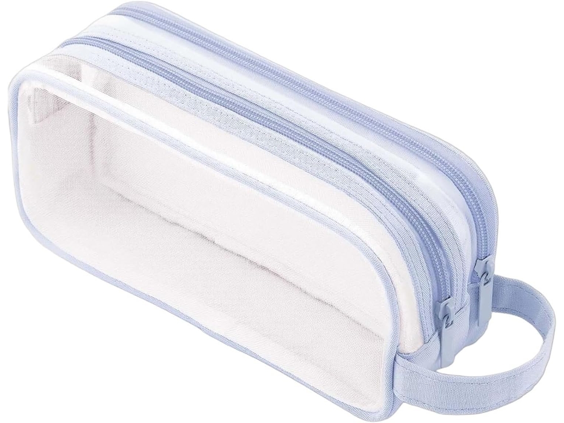 Large Case 2 Compartments, Pouch, Bag Grid Mesh Peil Clear Multifution Transparent Stationery Student