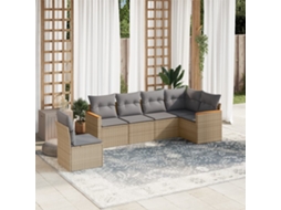 Conjunto de 6 Sofás para Jardim com Almofadas Vime Pe Bege Dkd Home Decor