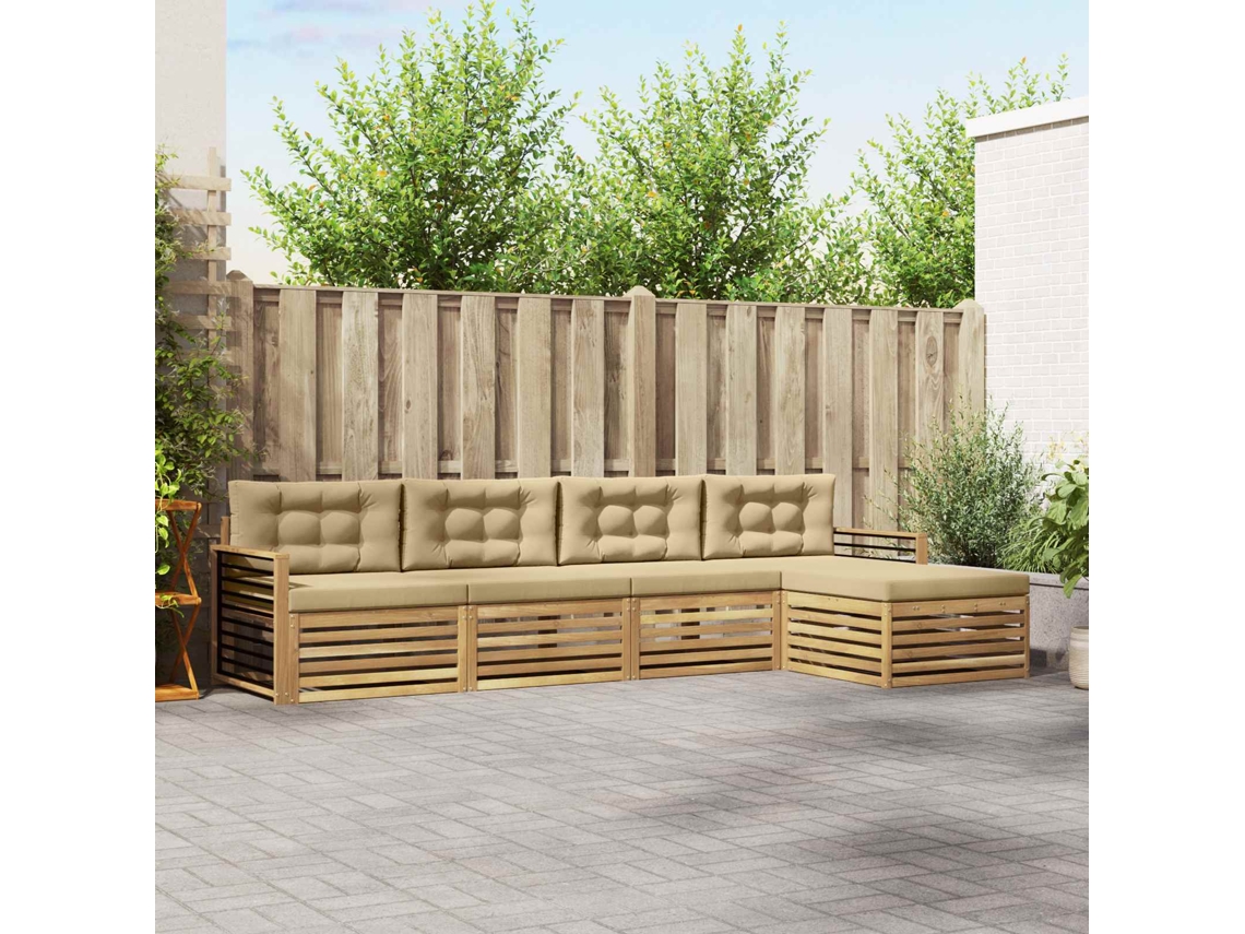 Vidaxl Conjunto De Sofás Para Exterior 5 Unid. Branco E Bege Poliéster