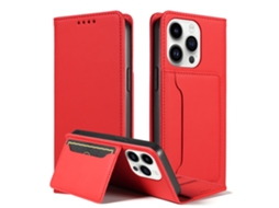 Capa Quedas Para Iphone 14 Pro Pele Sintética Magnética Vermelho
