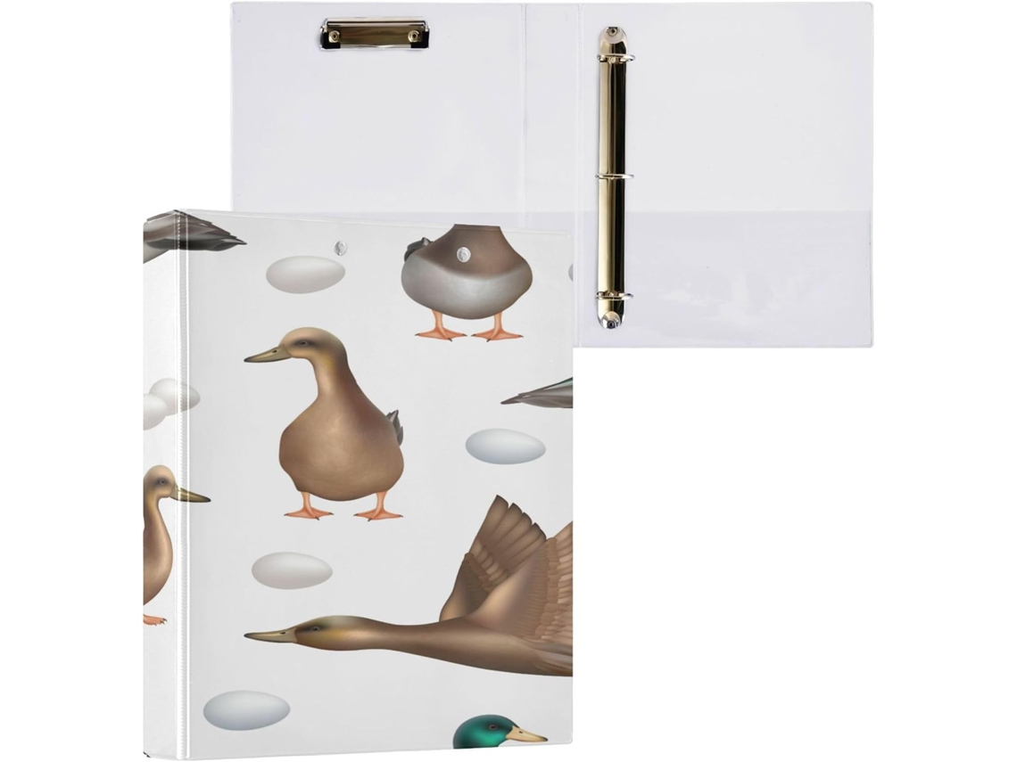 Conjunto de 1 1/2 Pastas 3 Argolas com Bolsos, para Uso Escolar, 200 Folhas, Estampa Patos Selvagens (3,8 Cm)