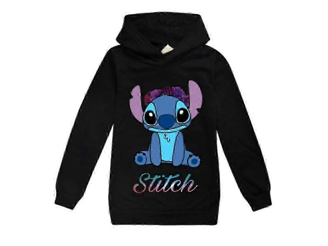 Jaqueta com Capuz para Crianças Meninos e Meninas Estampada Stitch Manga Longa Casual 7 14 Anos Preto S/MARCA