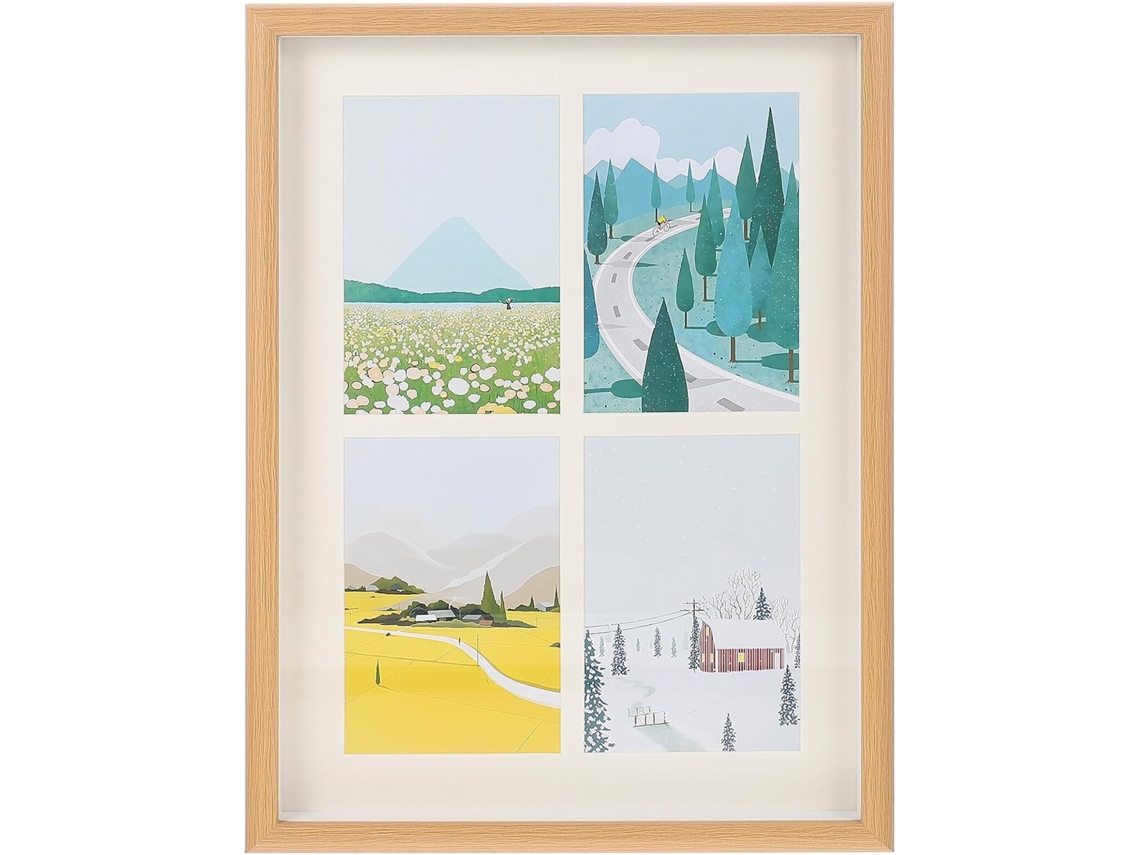 Porta Retratos Parede Madeira Natural 4 Painéis 15x20 Pendurar Decorativo Escritório Cm Mesa Uso Casa GOKOCO
