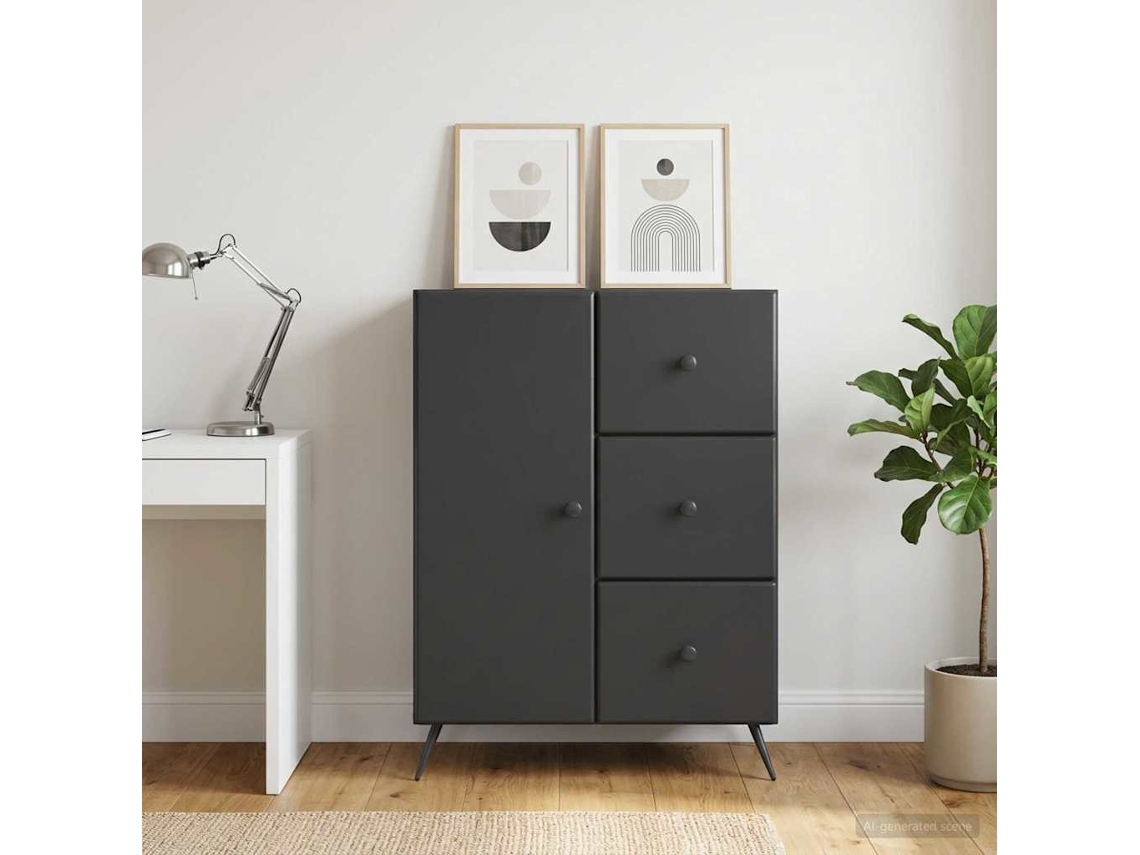 Vidaxl Buffet Com Gaveta Preto 66 X 34,5 X 90 Cm Derivados De Madeira