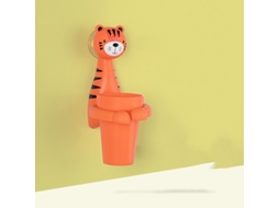 Suporte AQUAFORGE de Parede para Escova Dentes Infantil, Copo Dentes, Tigre