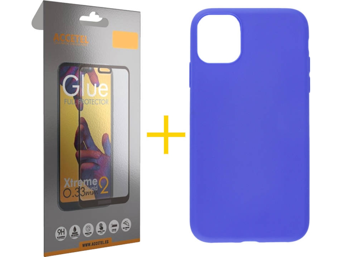 Kit Capa + Película de Vidro Full iPhone 11 Pro Skyhe Silicone Azul