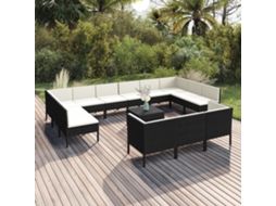 Vidaxl 14 Pcs Conjunto Lounge De Jardim C/ Almofadões Vime Pe Preto