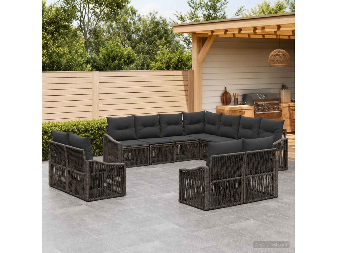 Vidaxl Conjunto De Sofá De Jardim 11 Unid. Cinzento Vime Pe