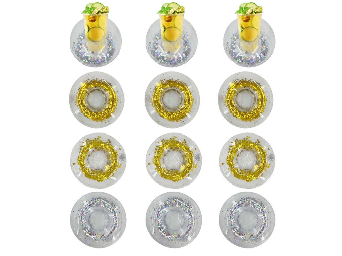 12 Porta-copos Infláveis ​​com Glitter E Lantejoulas