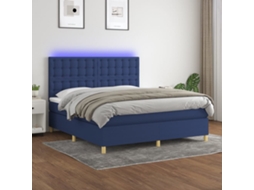 Vidaxl Cama Box Spring C/ Colchão E Led 180x200 Cm Tecido Azul