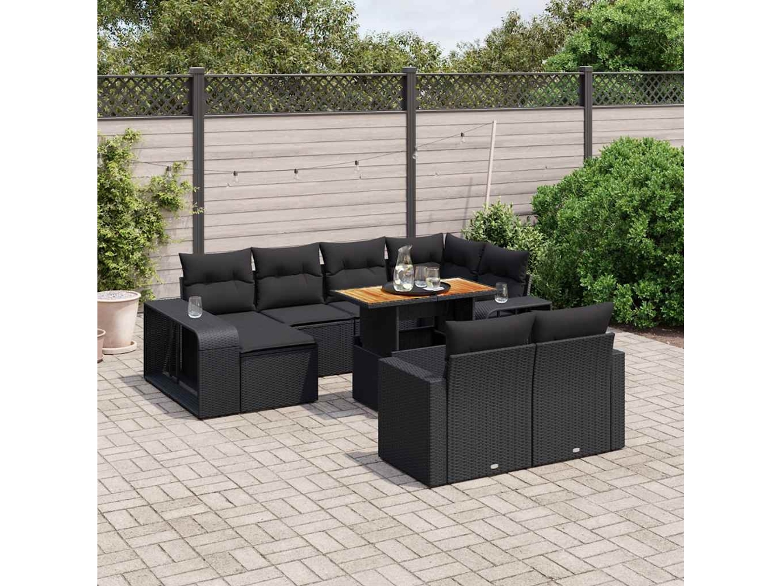 Vidaxl 11 Pcs Conjunto Sofás De Jardim C/ Almofadões Vime Pe Preto