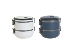 Lancheira Dkd Decoração Da Casa Azul, Branco, Cinzento Escuro Aço Inoxidável Polipropileno De 1,5 L (2 Unidades)