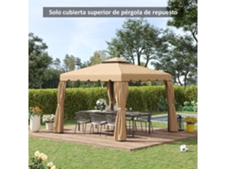 Cobertura de Substituição para Gazebo de 3x3 M, Cobertura de Substituição com Teto Duplo e 8 Orifícios de Drenagem, Cor Cáqui.