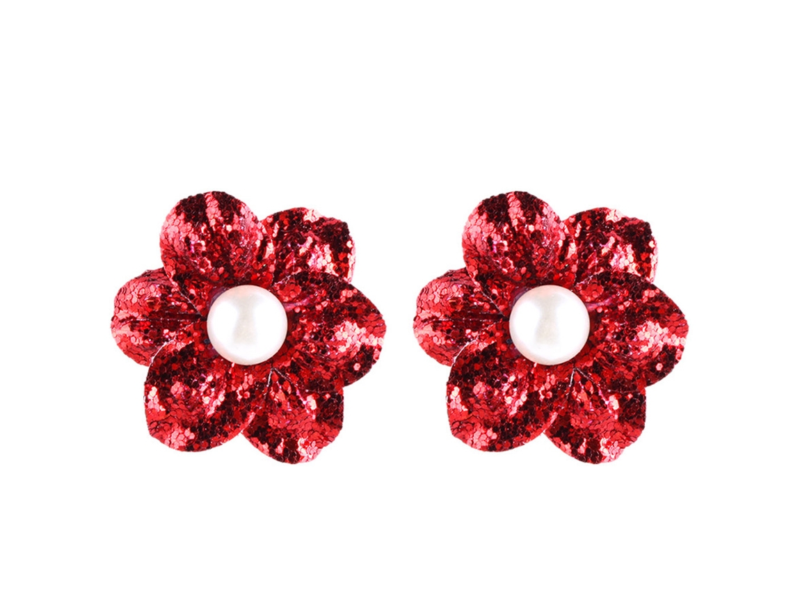 Brincos De Jóias Flores Pérolas Falsas Douradas Com Glitter