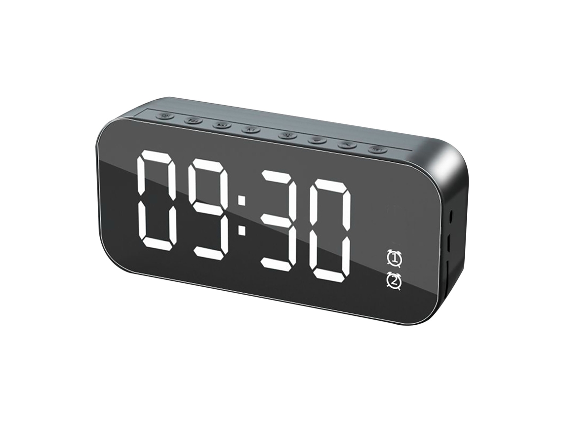Relógio Despertador Com Alto Volume E Bluetooth Speaker Portátil Digital Com Espelho Preto