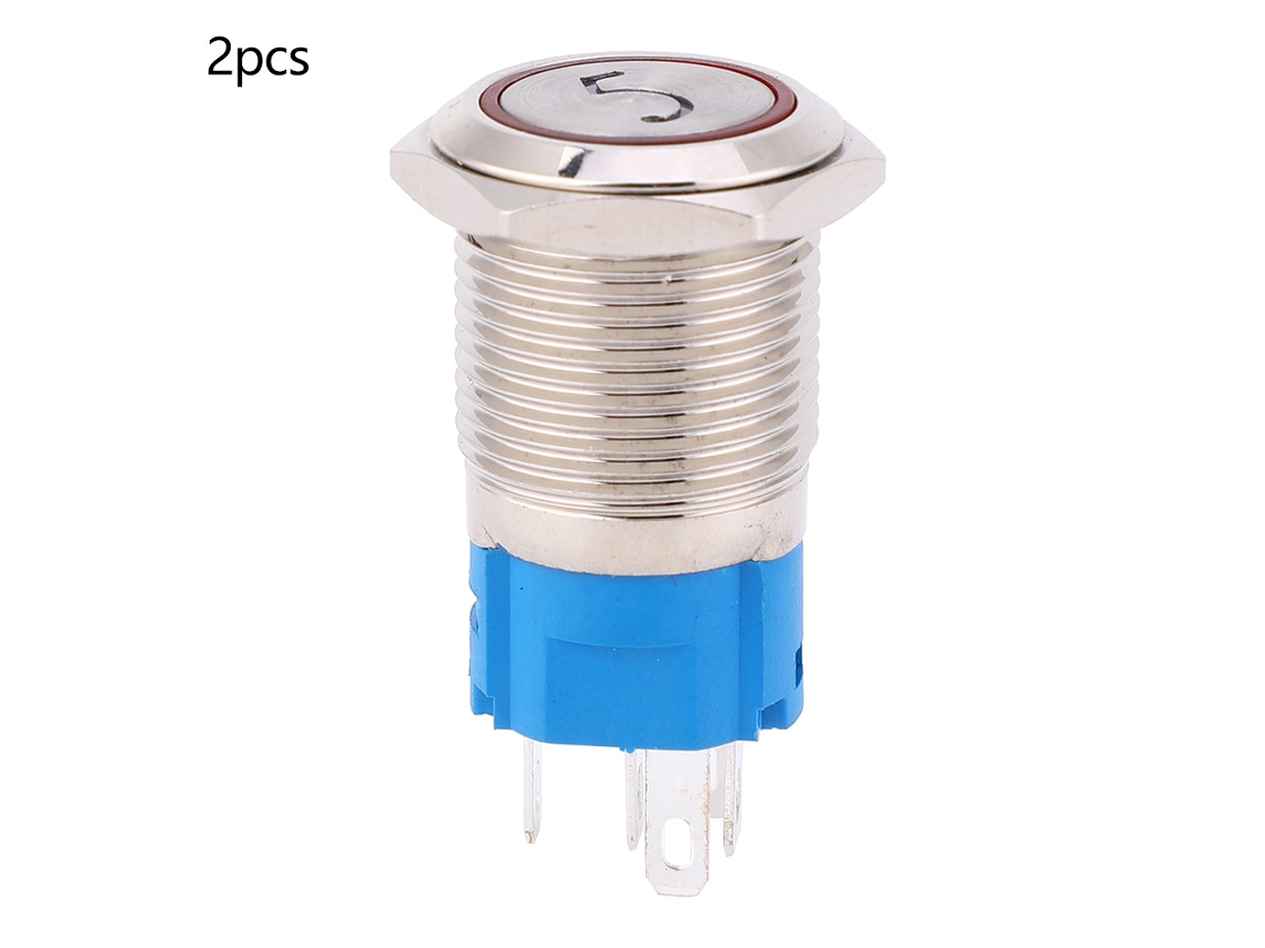 Interruptor De Botão 2pcs 16mm Com Luz E Número 5 Aço Inoxidável Ip65 Vermelho 24vdc Momentâneo 1no1nc