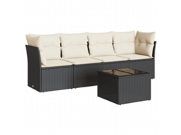 Conjunto de 5 Sofás de Jardim com Almofadões Vime Pe Preto MAISON EXCLUSIVE (5 pcs)