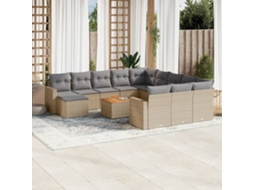 Vidaxl 13 Pcs Conjunto De Sofás P/ Jardim Com Almofadões Vime Pe Bege