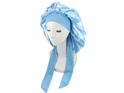 Touca de dormir de cetim Aquaforge Blue XJ Silk Natural Hair Cacheado