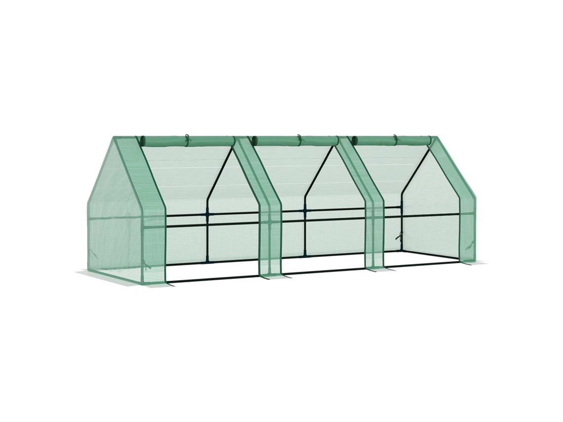 Mini Estufa de Jardim Túnel 180x90x90cm Telhado pontiagudo aço Pe Alta Densidade 140 G/m² anti uv 3 Janelas com Zíper enroláveis BTFORUS