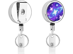 Porta Crachá Retrátil Com Estampa De Estrelas, Moderno E Durável, Em Metal, Com Cordão De Nylon De 68cm, Ideal Para