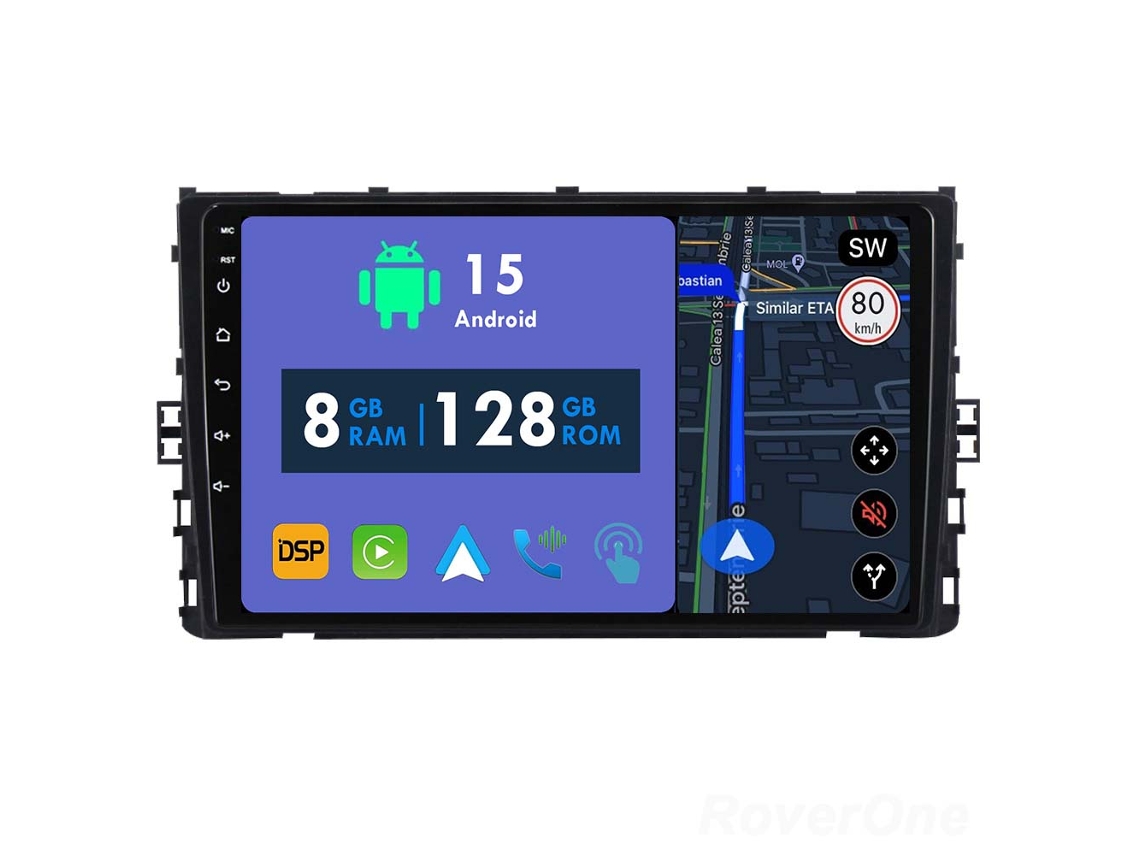 Auto Rádio Carro Bluetooth Autoradio 8GB RAM 128G ROM CarPlay Navegação GPS Ecrã Táctil RoverOne para Volkswagen MQB VW T-Cross 2018-2020  