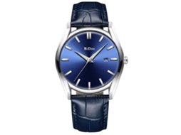 Relógio de pulso masculino Biden em couro PU à prova d'água com calendário, movimento de quartzo e mostrador azul.