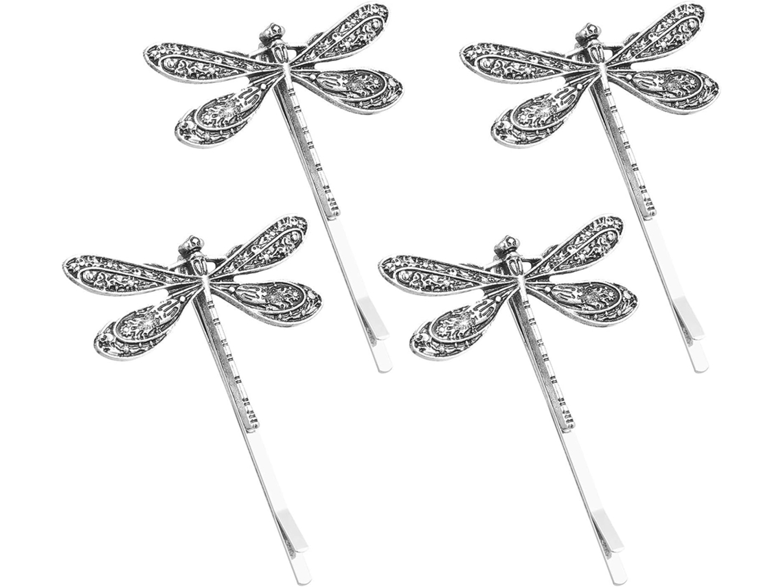 Presilhas de cabelo em prata com design de libélula para mulheres e meninas.