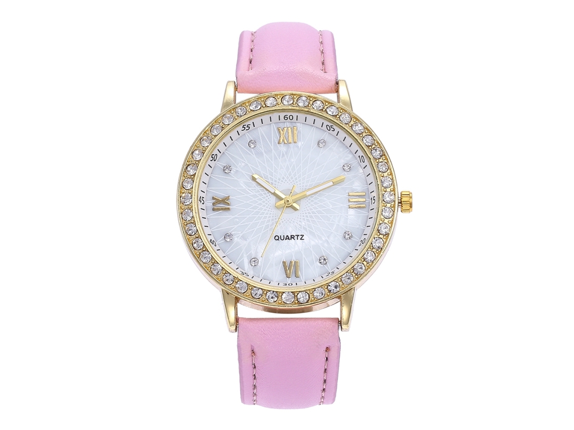 Relógio de Quartzo com Pulseira de Couro Simples e Moderno para Jovens Decoração Rosa