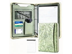 A4 Leather Zippered 3-ring Binder Portfolio Folder With Embossed Print Business Contract Presentation Manager Organizer