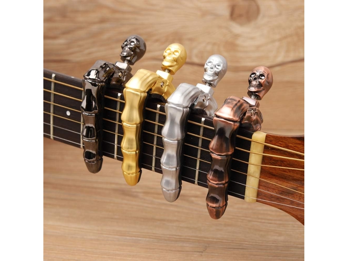 Lurelia Capotraste Formato Caveira Com Mola Liga De Zinco Para Guitarra Acústica, Guitarra Elétrica, Ukulele E Bandolim, 5 Palhetas, Clássico