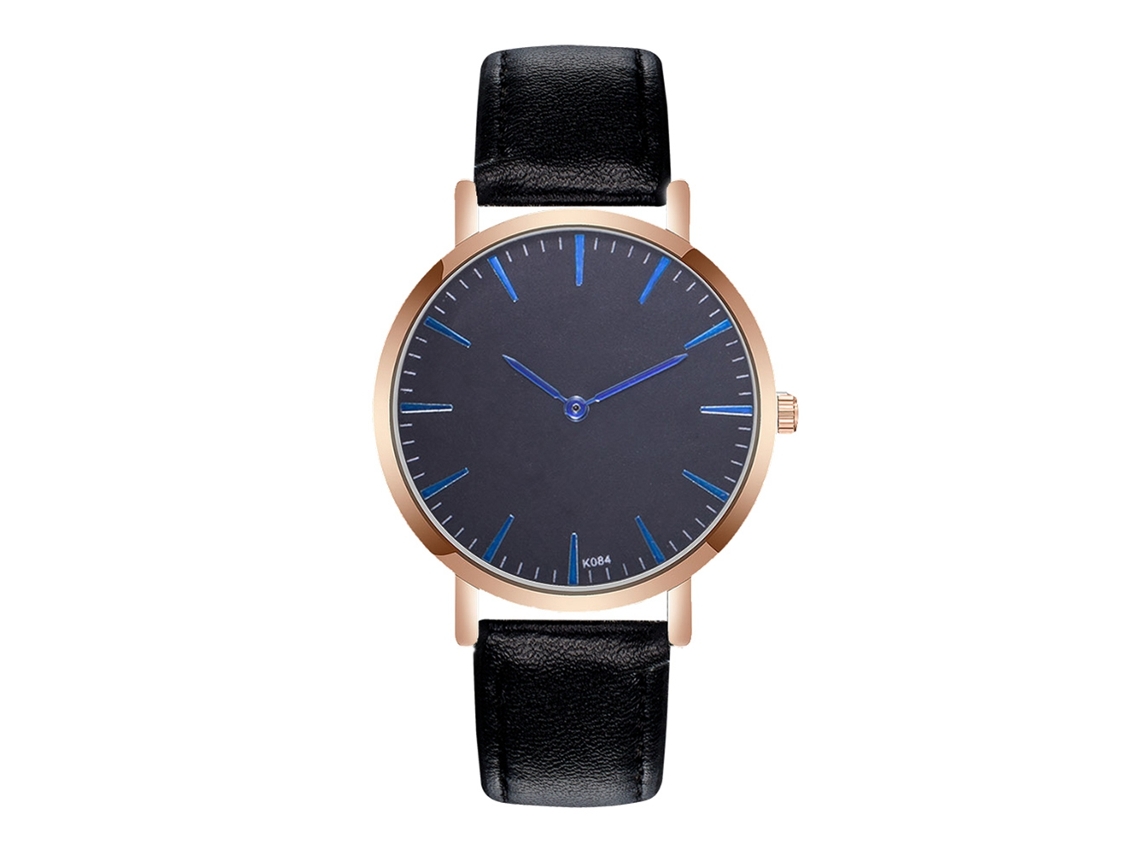 Relógio Analógico de Pulso Masculino de Moda com Pulseira de Couro Pu Preto