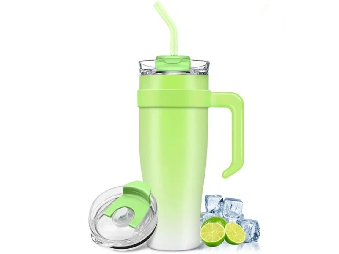 Garrafa Térmica De Aço Inoxidável 40 Oz, Com Alça, Canudo E Tampa Dois Em Um, Para Água Quente E Fria Verde Hexinyigjly