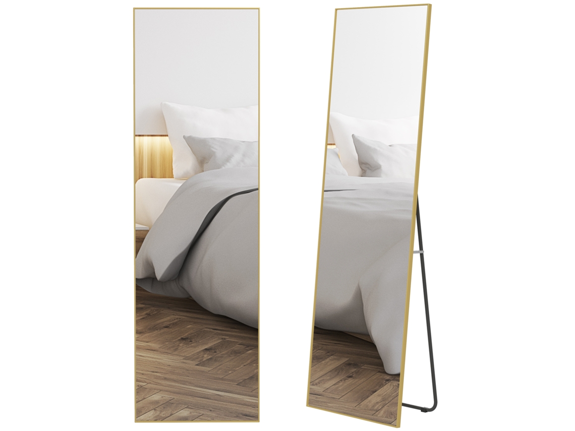 Espelho de Corpo Inteiro de Alumínio 50x161,5cm Dourado 2 Formas de Uso Retangular BTFORUS (parede e Chão)