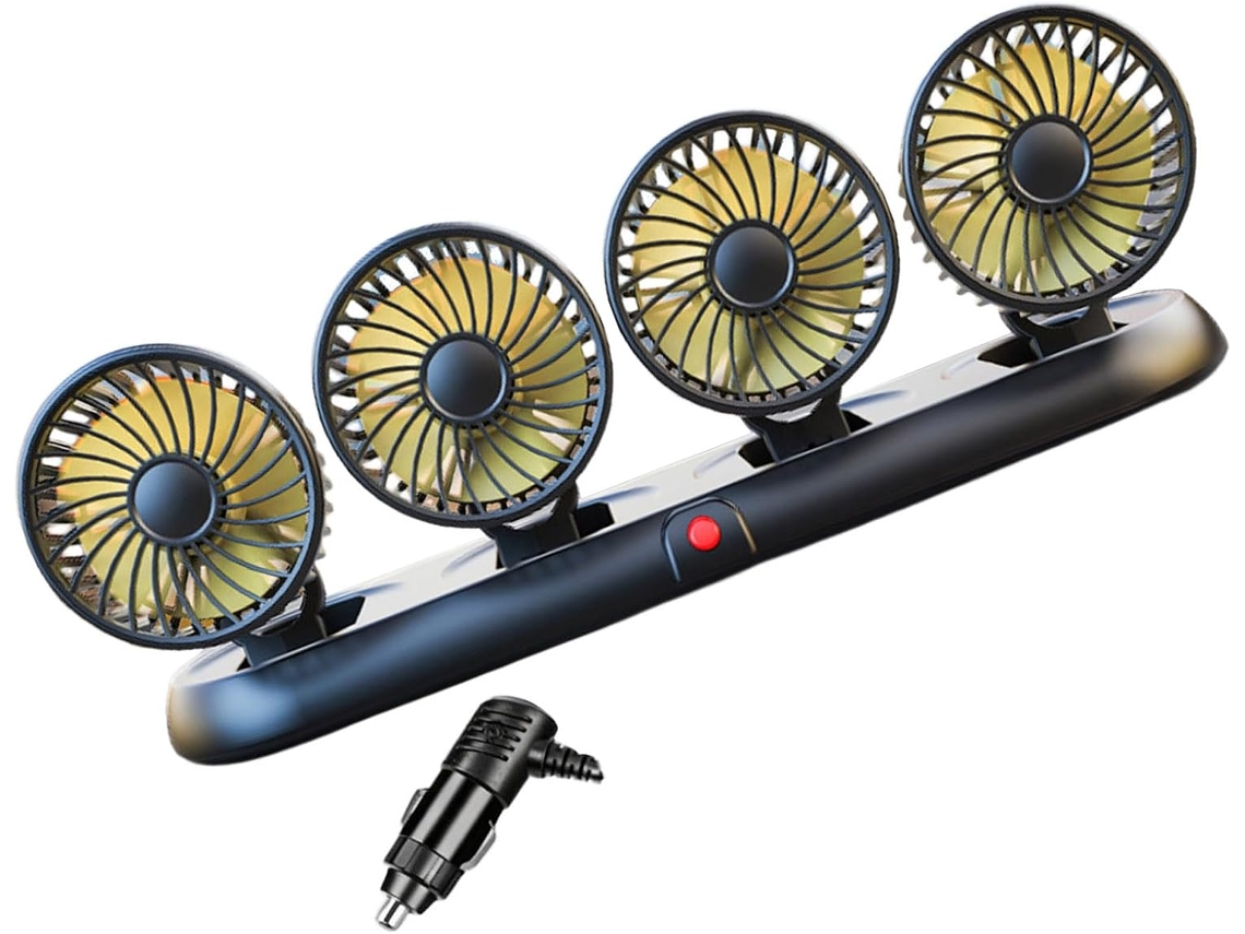 Ventilador Potente Para Carro Com 4 Cabeças, Alimentação Usb E Protetor De Dedos Seguro